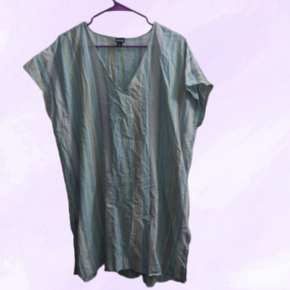 Patagonia light weight vertical stripe tunic top shirt in blue and green size s